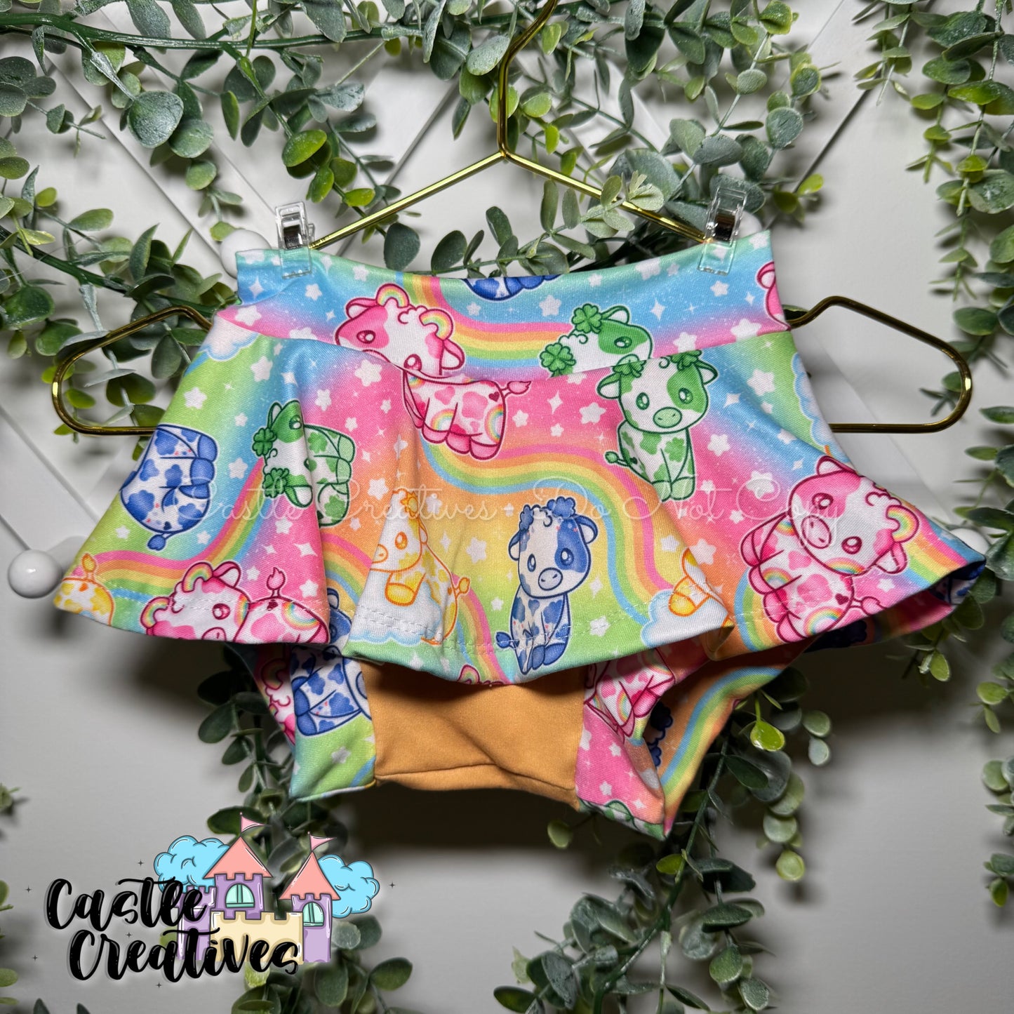 RTS 6/9mo Rainbow Cow Mini Skirted Bummies