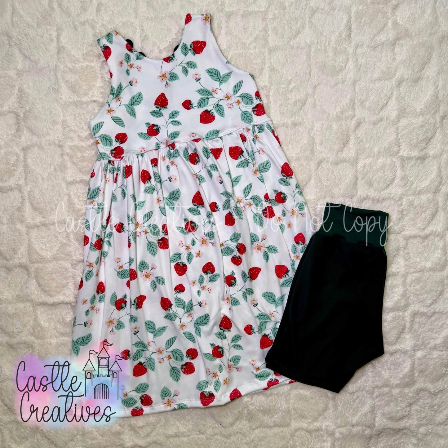 5T strawberry knee length dress & biker set